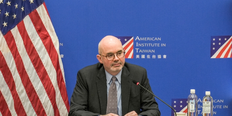 Director of the American Institute in Taiwan (AIT) Raymond Greene holds a press conference in Taipei on Wednesday / ©AFP