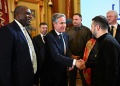 US Secretary of State Antony Blinken (C) and UK Foreign Secretary David Lammy (L) made a rare joint visit to Kyiv in a show of solidarity. ©AFP