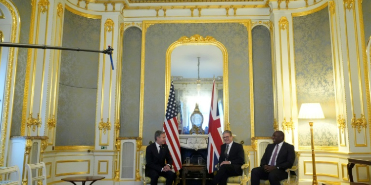 US Secretary of State Antony Blinken (L) meets with UK Prime Minister Keir Starmer and Foreign Secretary David Lammy at Lancaster House in central London. ©AFP