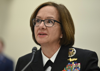 Admiral Lisa Franchetti, pictured testifying before Congress in 2023, has been successfully treated for breast cancer. ©AFP