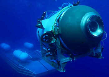 The Titan submersible launches from a platform in an undated image courtesy of OceanGate Expeditions. ©AFP