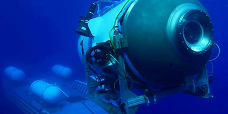 The Titan submersible launches from a platform in an undated image courtesy of OceanGate Expeditions. ©AFP