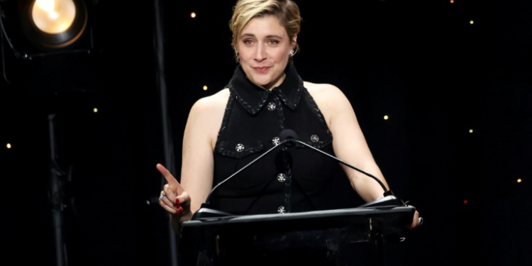 Greta Gerwig was honored at the Will Rogers Motion Picture Pioneers Foundation gala, which raises funds to support movie industry workers suffering injury or illness. ©AFP