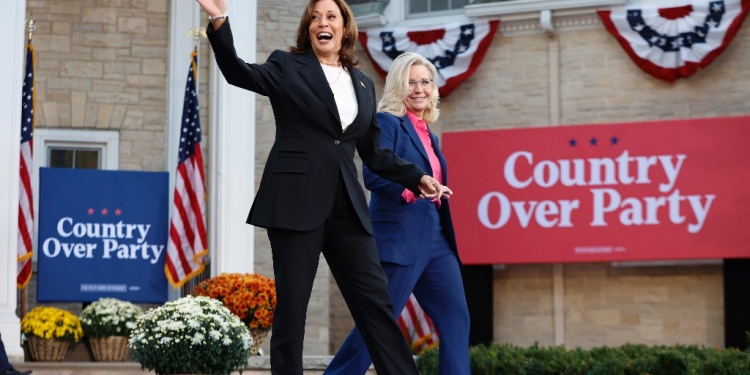 Republican Liz Cheney (R), an ex-congresswoman fiercely opposed to her party's presidential nominee Donald Trump, joined US Vice President Kamala Harris onstage at a campaign rally in Wisconsin / ©AFP