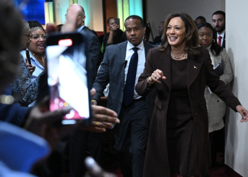 US Vice President Kamala Harris addressed a predominantly Black church in Philadelphia as part of her campaign's Souls to the Polls push, in Philadelphia, Pennsylvania / ©AFP