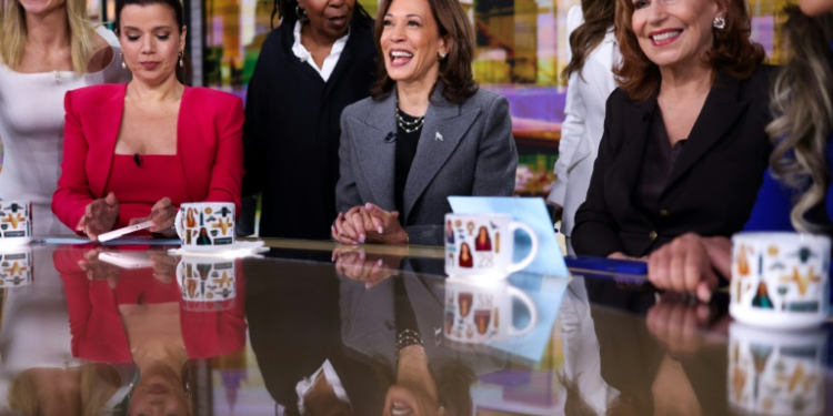 US Vice President Kamala Harris (C) appeared on ABC television show "The View" where she said her rival Donald Trump has been 'perpetuating lies' during their 2024 presidential race. ©AFP