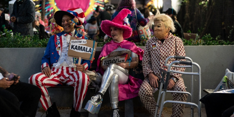 Attracting as many as 60,000 people, the parade saw fancy dress revellers, many of whom wore costumes pillorying prominent politicians, process up Sixth Avenue  / ©AFP