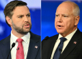 US Senator and Republican vice presidential candidate J.D. Vance (L) and Minnesota Governor and Democratic vice presidential candidate Tim Walz speak during the Vice Presidential debate hosted by CBS News in New York City on October 1, 2024  / ©AFP