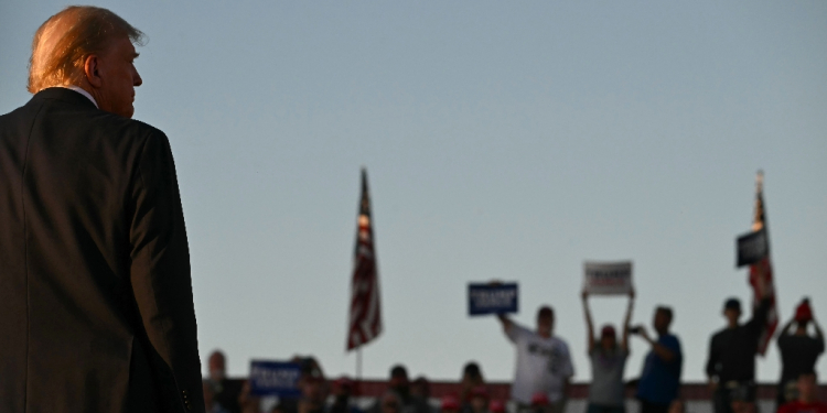 Supporters periodically erupted into chants of 'fight, fight, fight' as Republican presidential candidate Donald Trump returned to the site of an assassination attempt in Butler, Pennsylvania  / ©AFP