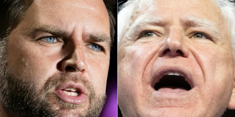 US vice presidential nominees J.D. Vance and Tim Walz face off in New York for a debate on October 1, 2024. ©AFP