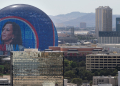 An image Kamala Harris on The Sphere in Las Vegas, Nevada / ©AFP