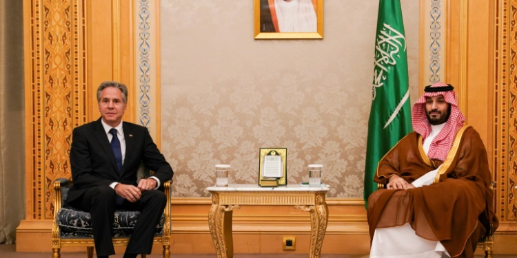 Saudi Arabia's Crown Prince Mohammed bin Salman receives US Secretary of State Antony Blinken in Riyadh on October 23, 2024. ©AFP