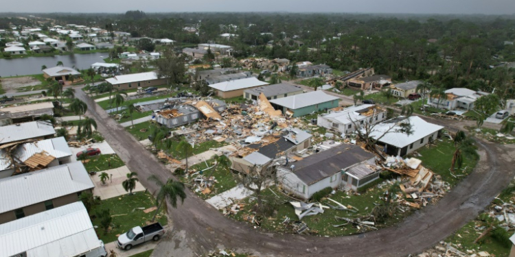 Destruction from tornadoes at the Spanish Lakes Country Club in Fort Pierce, Florida is seen on October 10, 2024. ©AFP