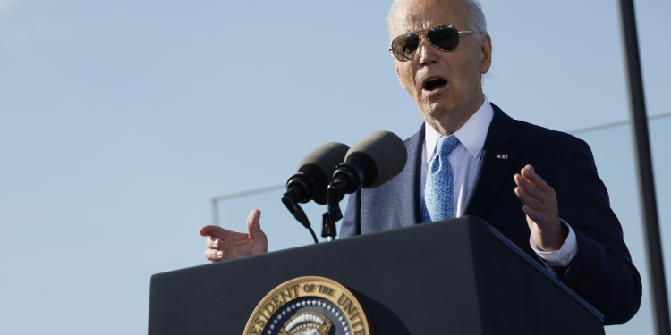 US President Joe Biden played up his administration's efforts to modernize US infrastructure as he unveiled funding towards ports / ©AFP