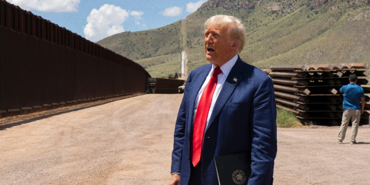 Donald Trump -- pictured at the US-Mexico border on August 22, 2024 south of Sierra Vista, Arizona -- has a history of divisive racial rhetoric / ©AFP