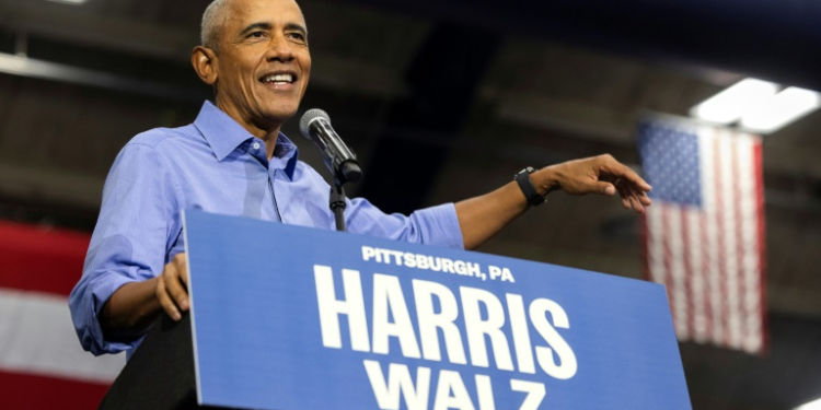 Former US President Barack Obama speaks during a campaign event for US Vice President and Democratic presidential candidate Kamala Harris in Pittsburgh, Pennsylvania, on October 10, 2024.. ©AFP