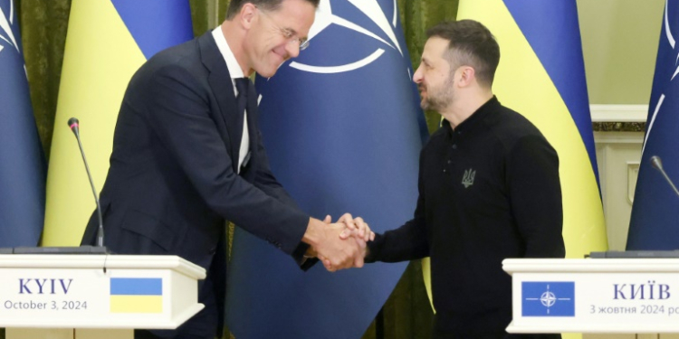 In a major show of support for Kyiv, Rutte visited the Ukrainian capital for his maiden trip as new NATO head. ©AFP