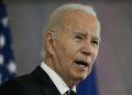 US President Joe Biden speaks after being awarded with the Grand Cross special class of the Order of Merit in Berlin. ©AFP