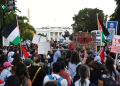 The pro-Palestinian protest began and ended outside the White House in Washington, with demonstrators demanding an end to US aid to Israel / ©AFP