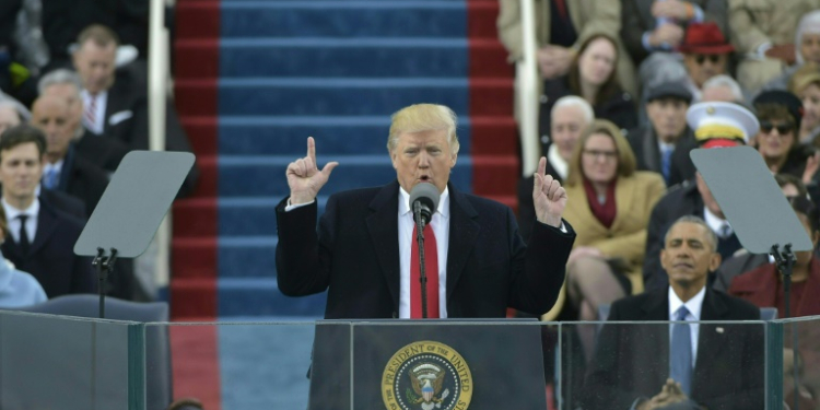 Donald Trump, seen here at his 2017 inauguration, will be the first American former president in over a century to return to the White House for a non-consecutive second term. ©AFP