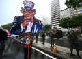 A cardboard cutout of Donald Trump as Uncle Sam at a march in support of the Palestinian people in Rio de Janeiro, Brazil ahead of the G20 Summit / ©AFP