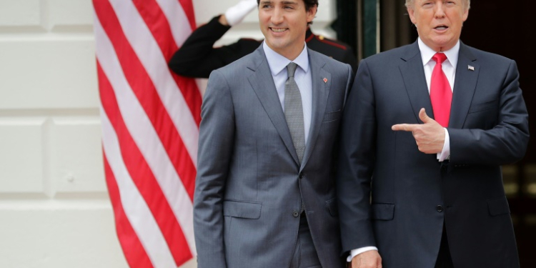 President Trump And First Lady Welcome Canadian Prime Minister Justin Trudeau And His Wife Gregoire To The White House. ©AFP