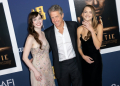 Actors (L-R) Sophie Thatcher, Hugh Grant and Chloe East attend the Hollywood premiere Of 'Heretic,' in which the two women play Mormon missionaries, while Grant plays the less innocent man they are trying to convert. ©AFP