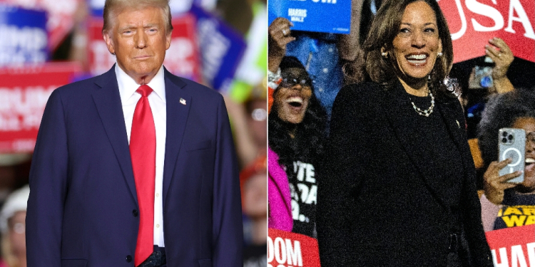 Democratic Vice President Kamala Harris (R) and Republican former president Donald Trump (L) are dead-even in the tightest and most volatile White House race of modern times / ©AFP