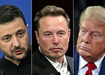 Ukrainian officials said Zelensky, left, spoke with Musk, centre, and Trump in a phone call / ©AFP