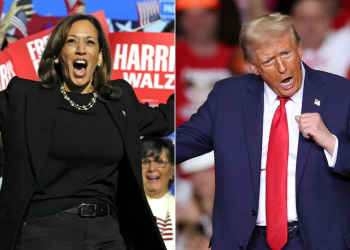 (COMBO) This combination of pictures created on November 04, 2024 shows US Vice President and Democratic presidential candidate Kamala Harris (R) walks on stage as she arrives for a campaign rally at the Carrie Blast Furnaces National Historic Landmark outside Pittsburgh, in Rankin, Pennsylvania on November 4, 2024, and former US President and Republican presidential candidate Donald Trump dances on stage after speaking at a campaign rally at PPG Paints Arena in Pittsburgh, Pennsylvania on November 4, 2024.   / ©AFP