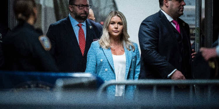 Karoline Leavitt was a regular presence beside Donald Trump during his campaign, including for his criminal trial in New York  / ©AFP