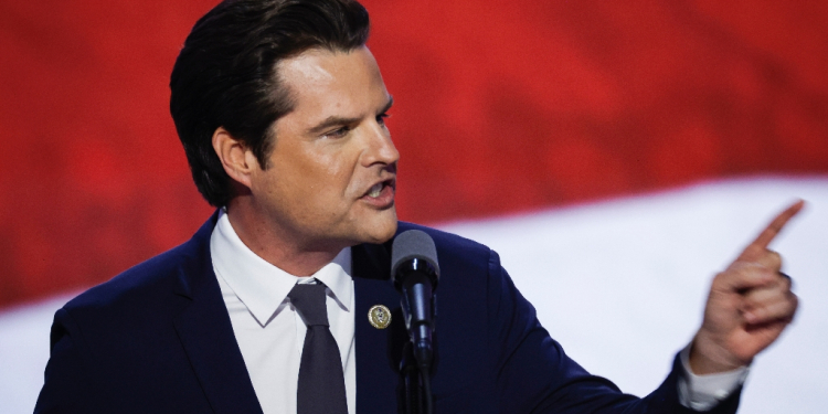 Matt Gaetz, President-elect Donald Trump's pick to be attorney general, speaking at the Republican National Convention / ©AFP