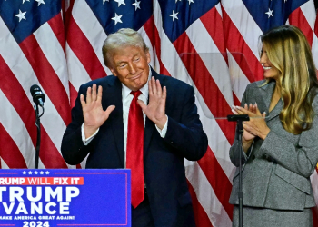 Donald Trump speaks at an election victory party in West Palm Beach, Florida on November 6, 2024 / ©AFP