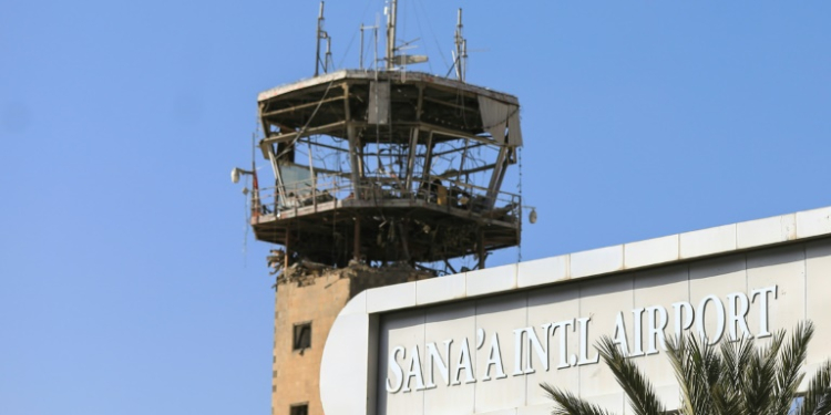 Thge control tower of Sanaa international airport was damaged by the strikes on December 26 . ©AFP