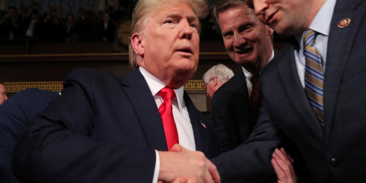 US President-elect Donald Trump (left) gave Mike Johnson a ringing endorsement as the Louisiana Republican bids to by reelected as US House speaker / ©AFP