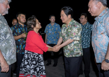 Taiwan President Lai Ching-te (second from right) called on like-minded governments to 'safeguard democracy' during a visit to the US territory Guam. ©AFP