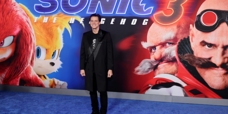 Actor Jim Carrey attends the Los Angeles premiere of Paramount's 'Sonic The Hedgehog 3' on December 16, 2024; he plays mad scientist Dr. Ivo Robotnik in the hybrid live action/animation film. ©AFP