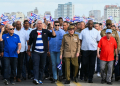 Cuba's President Miguel Diaz-Canel (2nd L) and former president Raul Castro (2nd R) led the protesters. ©AFP