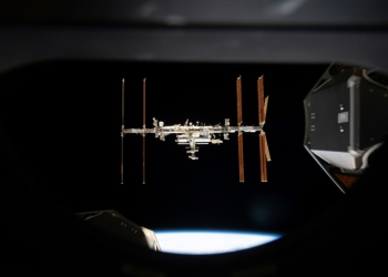 This handout image released by Nasa on September 19, 2024 shows the International Space Station pictured from inside a window aboard the SpaceX Crew Dragon Endeavour . ©AFP