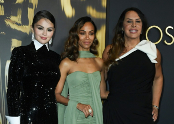 (L-R) Selena Gomez, Zoe Saldana and Karla Sofia Gascon all earned Golden Globes nominations for their work in 'Emilia Perez'. ©AFP