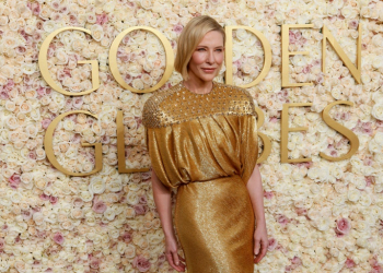 Australian actress Cate Blanchett glittered in golden Louis Vuitton at the Golden Globes. ©AFP