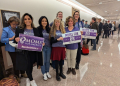 Chana Walker (3rd L) poses with members of Moms for America at the US Senate on Capitol Hill in Washington, DC, on January 30, 2025 / ©AFP