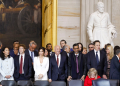 Priscilla Chan, Meta CEO Mark Zuckerberg, Lauren Sanchez,  Jeff Bezos, Alphabet’s CEO Sundar Pichai, and businessman Elon Musk, attend the inauguration ceremony of US President-elect Donald Trump in the US Capitol Rotunda in Washington, DC / ©AFP