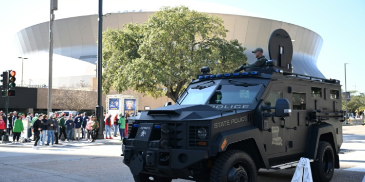 Members of a Louisiana State Police SWAT team stand guard outside of the Superdome ahead of the Sugar Bowl on January 2, 2025 in New Orleans, Louisiana. ©AFP