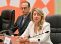 Canada's Foreign Minister Melanie Joly, pictured here at a November 14, 2024 meeting, is warning against a trade war with the United States under incoming President Donald Trump. ©AFP