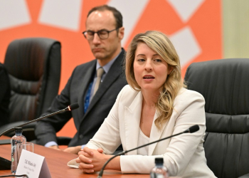 Canada's Foreign Minister Melanie Joly, pictured here at a November 14, 2024 meeting, is warning against a trade war with the United States under incoming President Donald Trump. ©AFP