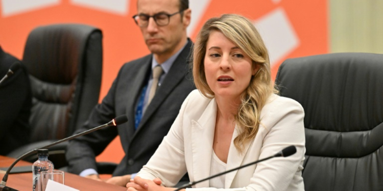 Canada's Foreign Minister Melanie Joly, pictured here at a November 14, 2024 meeting, is warning against a trade war with the United States under incoming President Donald Trump. ©AFP