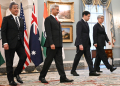 US Secretary of State Marco Rubio walks with Indo-Pacific Quad ministers, Japanese Foreign Minister Takeshi Iwaya, Indian Foreign Minister Subrahmanyam Jaishankar and Australian Foreign Minister Penny Wong at the State Department / ©AFP