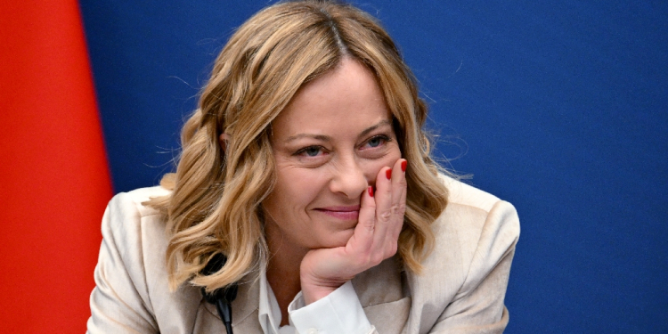 Giorgia Meloni at her annual press conference in Rome on January 9, 2025 / ©AFP