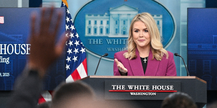 White House Press Secretary Karoline Leavitt takes questions during the daily briefing in the Brady Briefing Room of the White House in Washington, DC, on January 28, 2025. At 27-years-old, Leavitt is the youngest White House Press Secretary in history.  / ©AFP